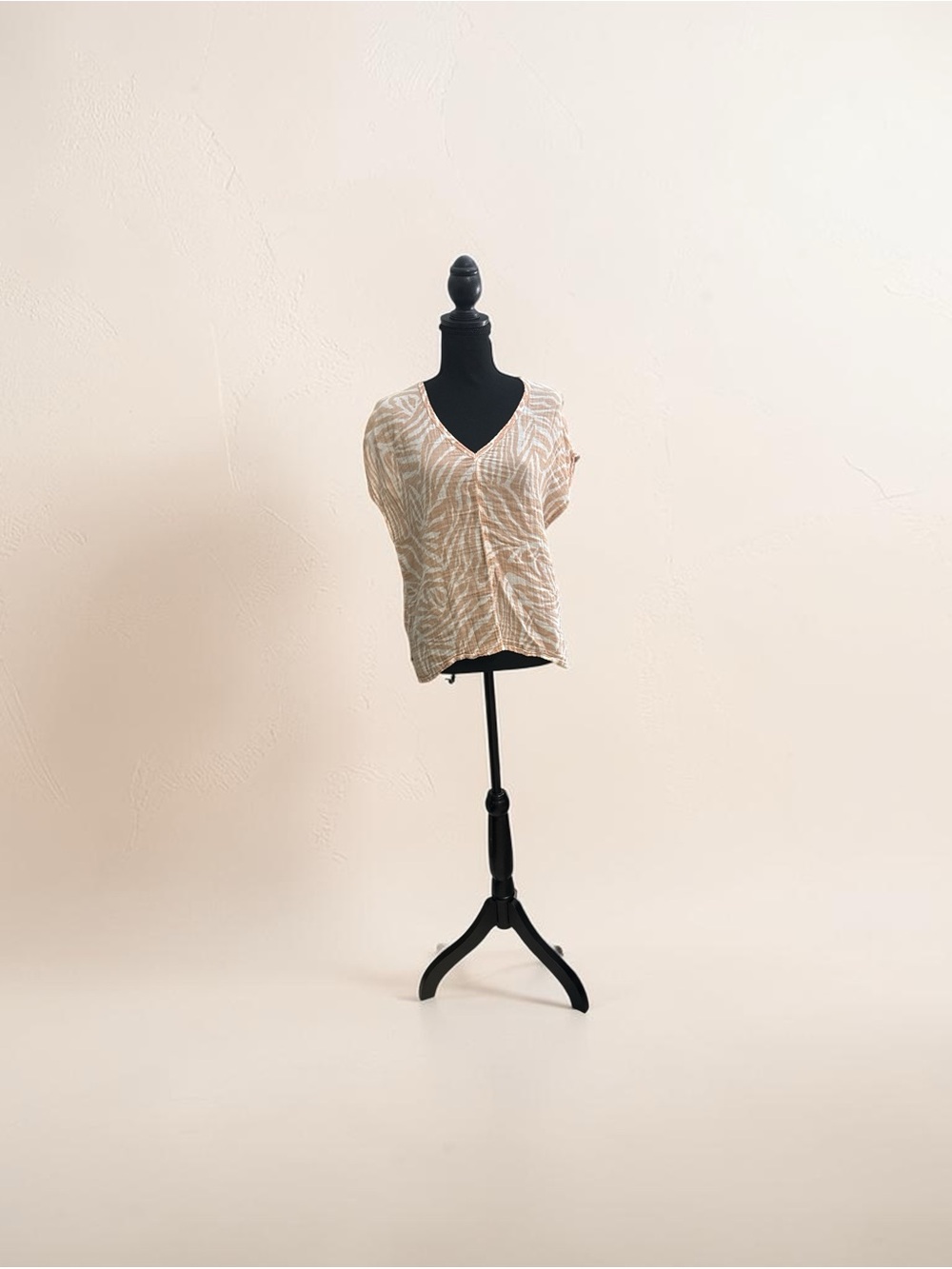 Michael Stars Beige Printed V-Neck Blouse
